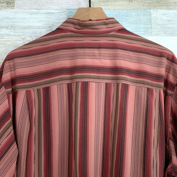 Tommy Bahama Pure Silk Striped Shirt Pink Button Front Jacquard Mens Large - Picture 5 of 6